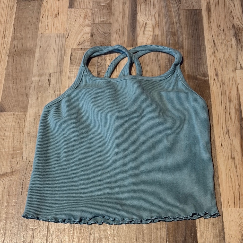 Art Class Green Ribbed Crop Tank Top